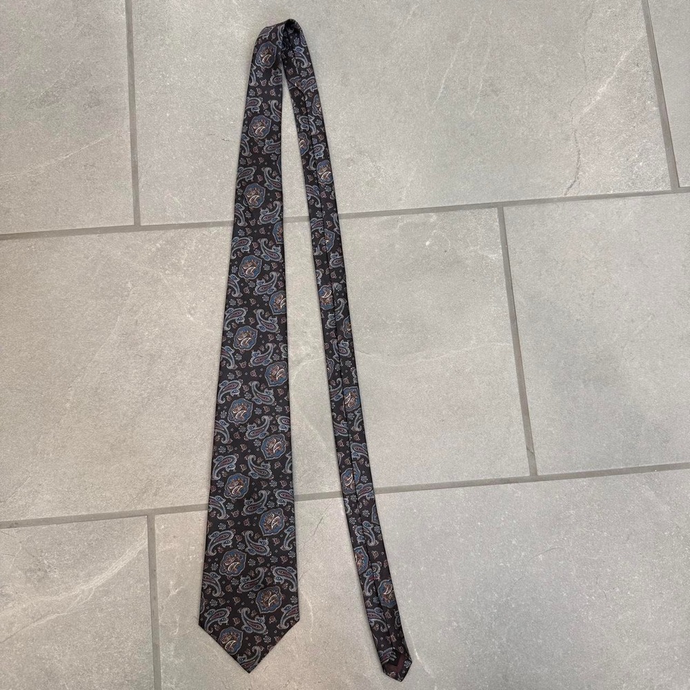 David Taylor Brown Paisley Tie with Blue and white accents